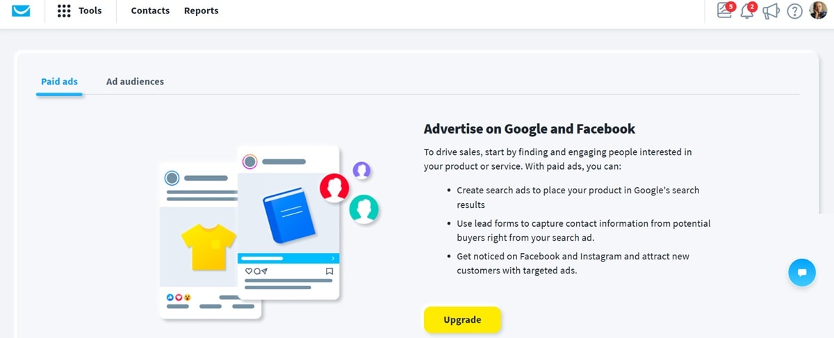 GetResponse's built in ad creator